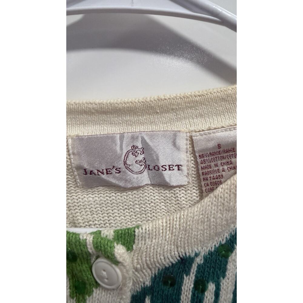 Jane's Closet Womens Vintage White sweater, bright flowers, beading Size S - Picture 3 of 8